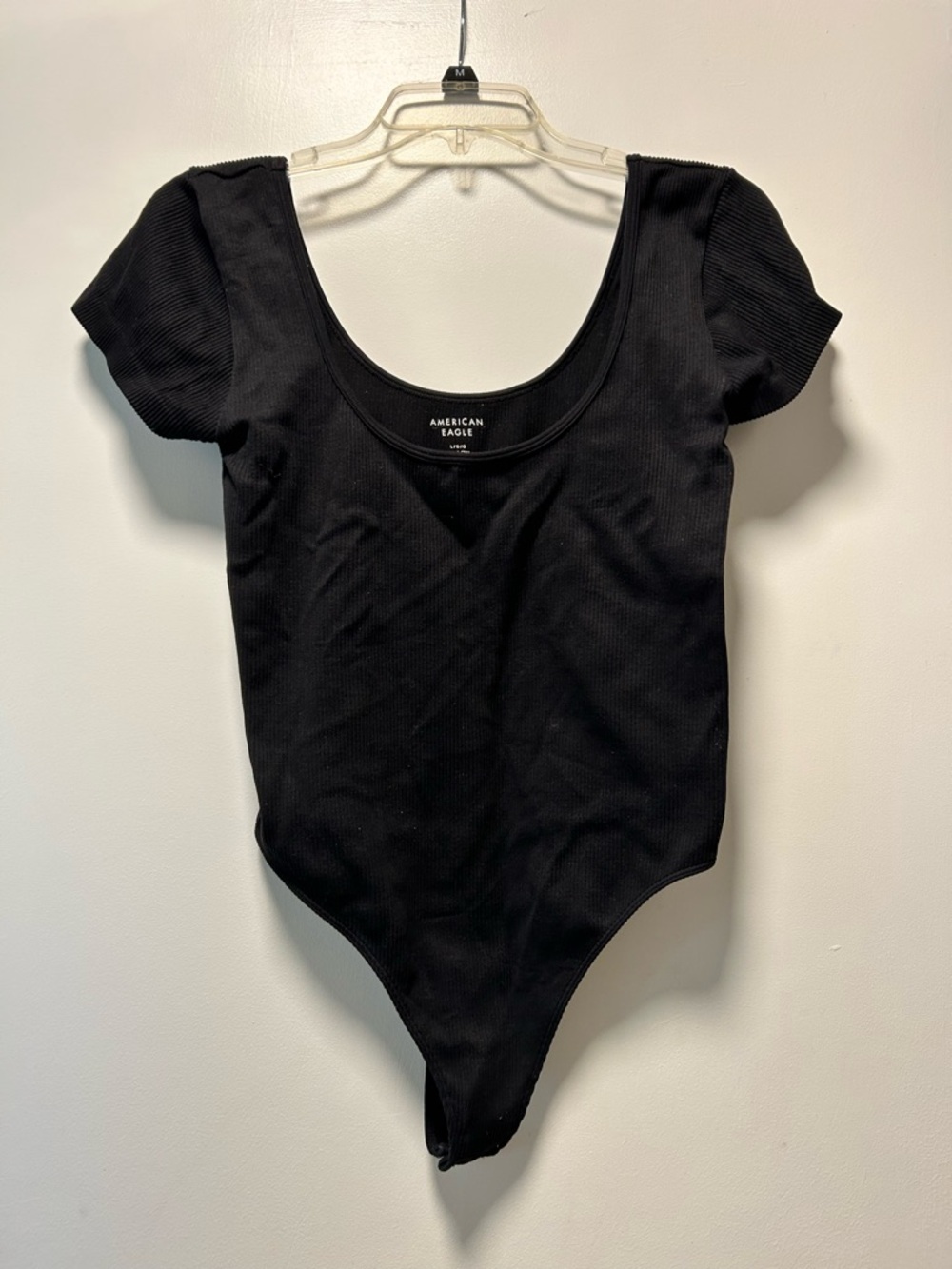 American Eagle Black Ribbed Scoop-Neck Bodysuit
